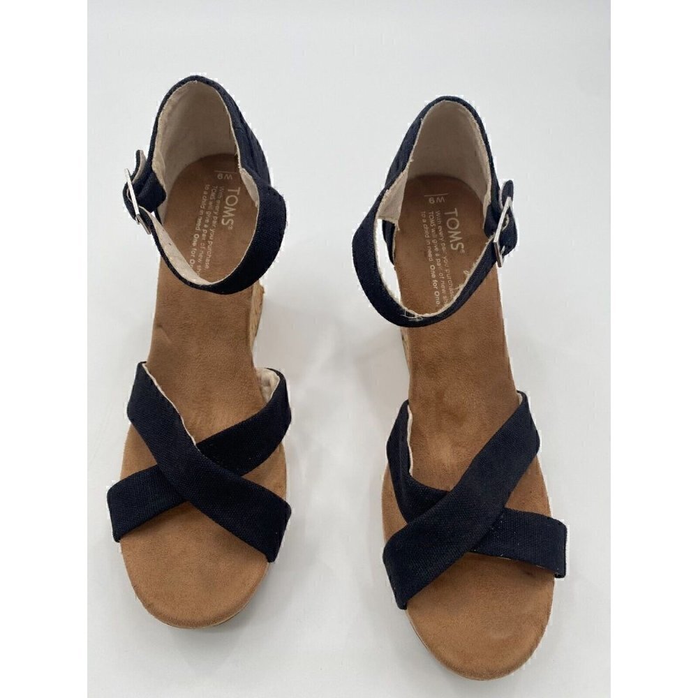 TOMS Women's Black Open Toe Wedge Sandal Toe Size 9